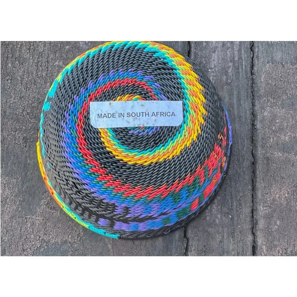 Vintage Zulu Telephone Wire Basket Imbenge South African Folk Art Bowl 4.5